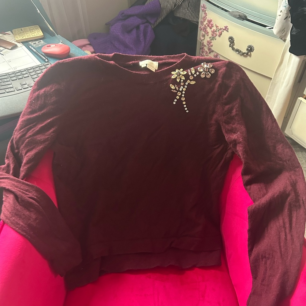 Kate Spade embellished  Burgundy Sweater - Picture 2 of 3
